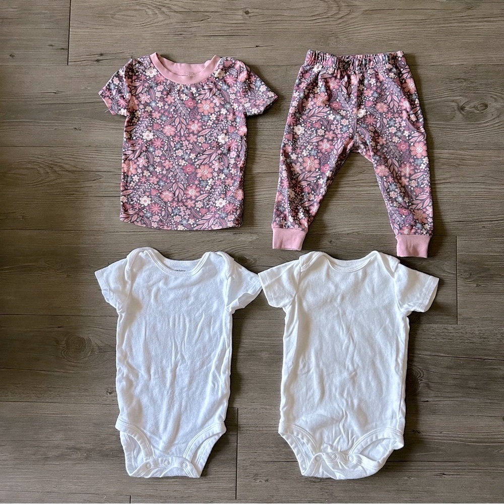 Bearpaw Floral Set 2 Carter’s White Onesies Baby Girl Size 12